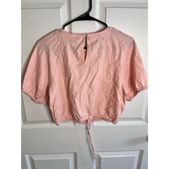 Banana Republic Linen Blend Tie Hem Top Sz XS Baby Pink NWT Boho Cute - Picture 7 of 8